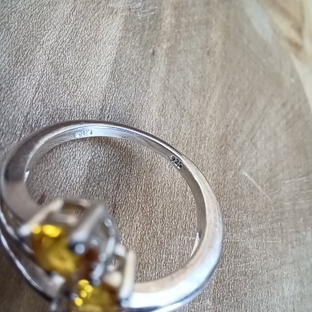 90s Vintage 925 Sterling + Citrine Bypass Ring, Sz 6.75/7, Eclectic & Quirky - Picture 4 of 7